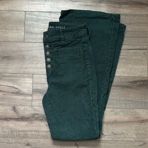 American Eagle Outfitters Women's Dark Green High Rise Jeans